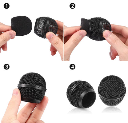 Facmogu 4PCS Black Microphone Ball Head Mesh Grill, SM58 Fit for SM58,