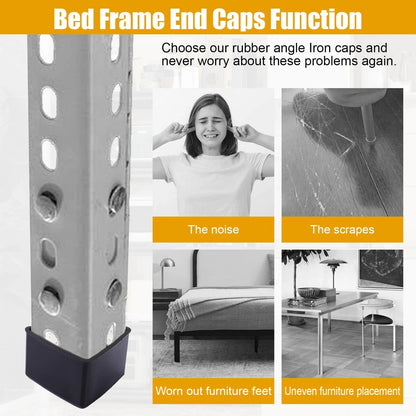 Metal Bed Frame End Caps, L Shape Rubber Caps for 1-1/2" x 1-1/2", Black
