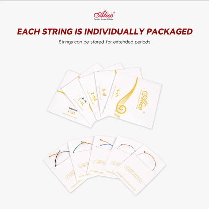 Violin Strings, Alice 4/4 Strings Full Set Nylon core, Multicolor