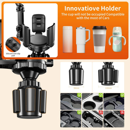 Phone Holders for Your Car, 2 in 1 Cup Holder Mount with Black