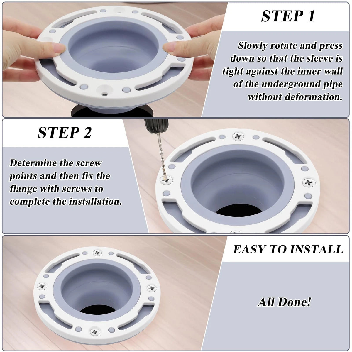 Toilet Flange Repair Kit Fits for 4 Inch 5 or Special 3 Drain Gray