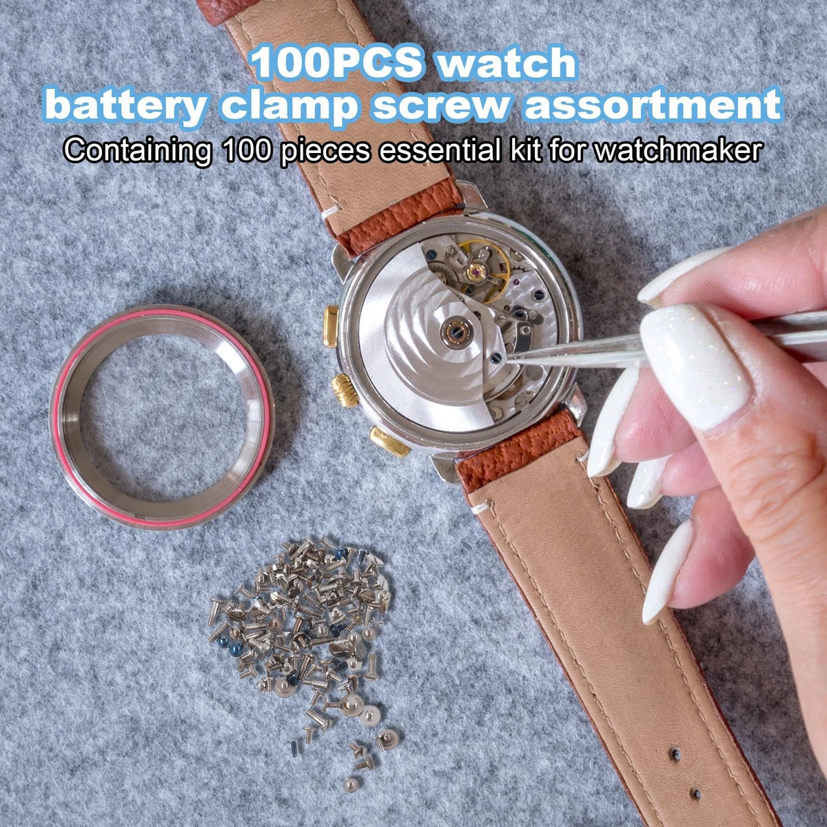 MBAIYO 100Pcs Watch Battery Clamp Screws Assortment Kit, Replacement Silver