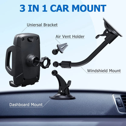 Vansky Car Phone Holder Mount, 3-in-1 Universal Cell 3 in 1 Black