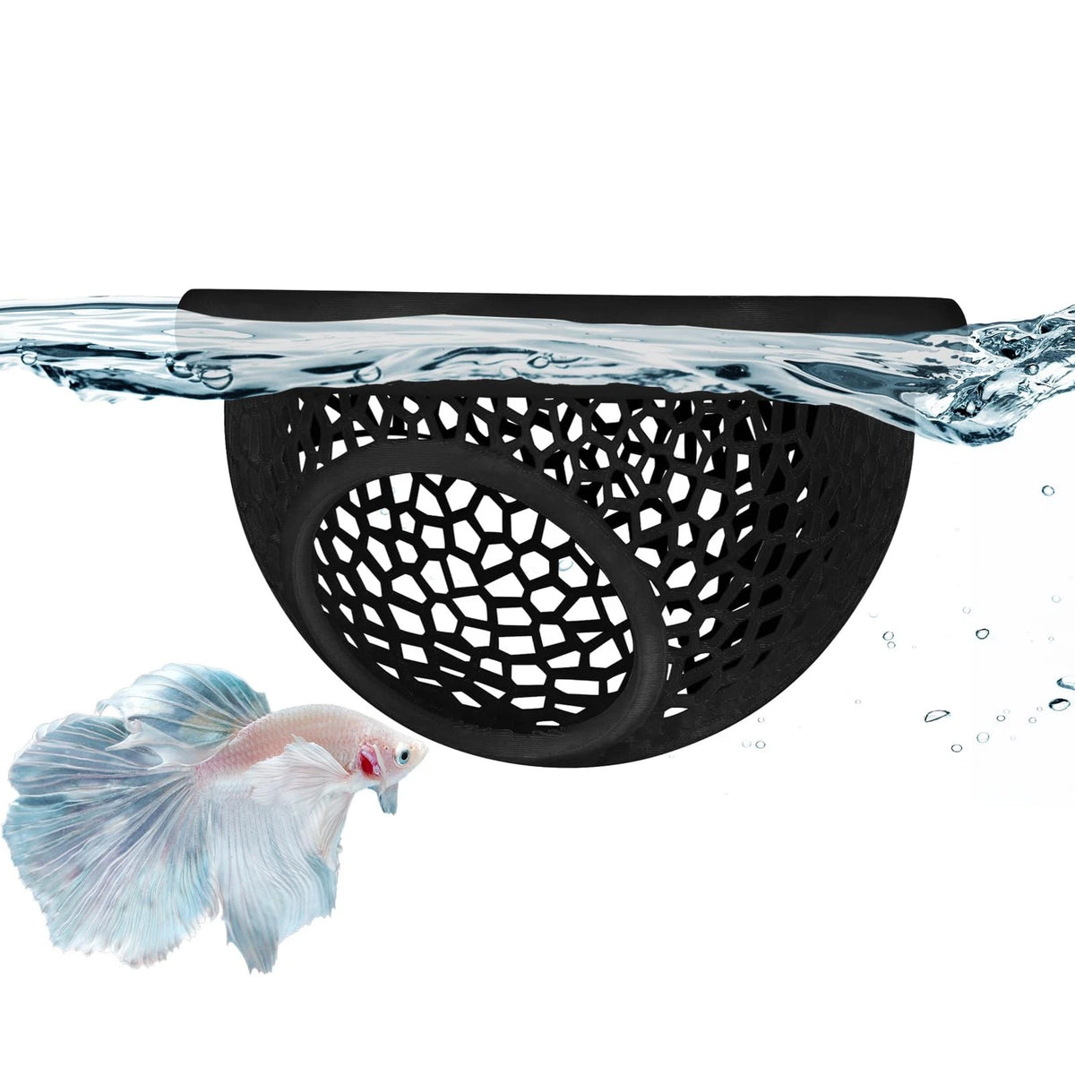Floating Betta Hide & Shrimp Cave – 3D Printed Aquarium Decor, Black