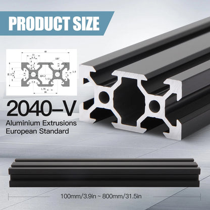 2pcs 350mm V Slot 2040 Aluminum Extrusion European Standard 350mm, Black
