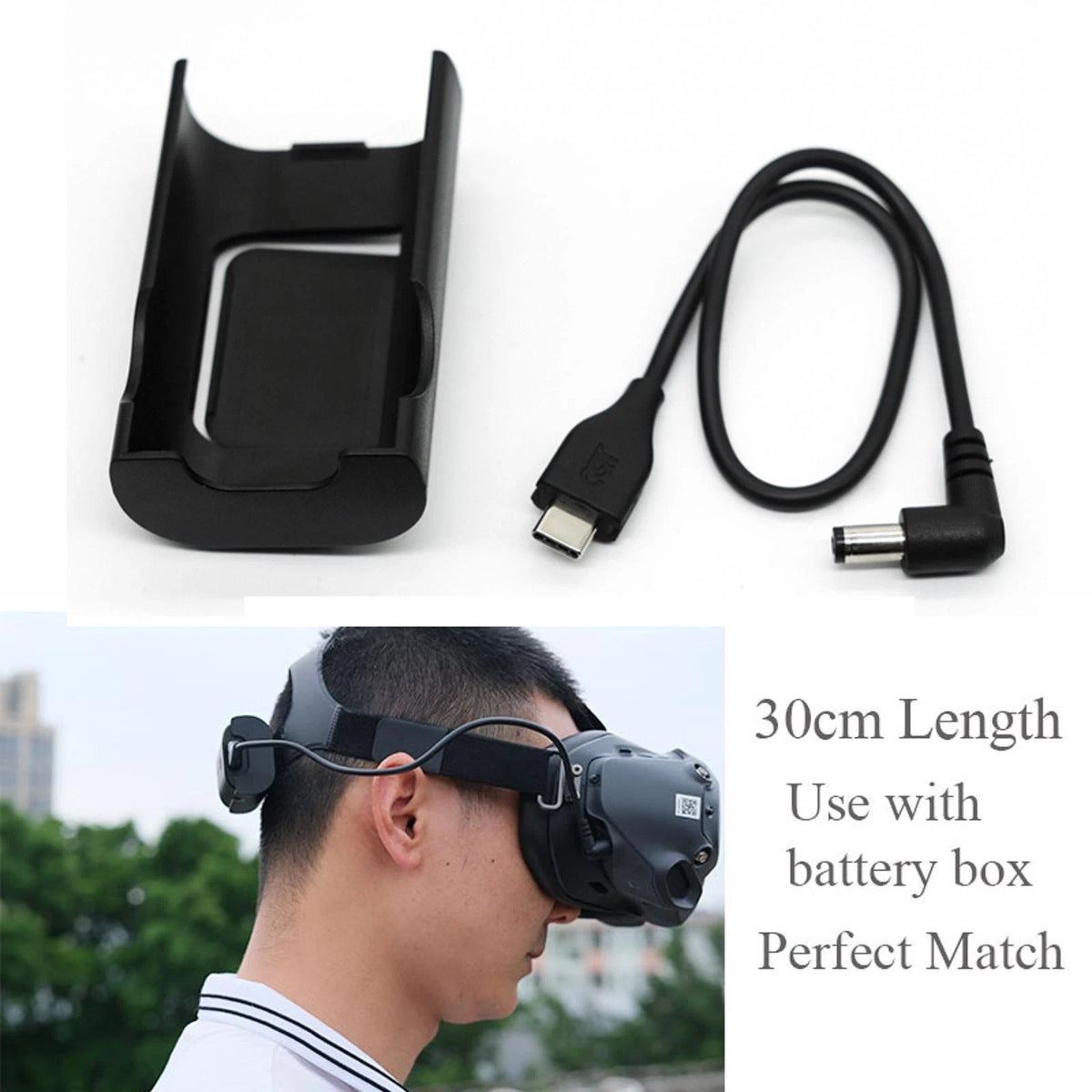 30cm Power Charging Cable+Battery Case Set For DJI FPV Combo Goggles V2 Glasses