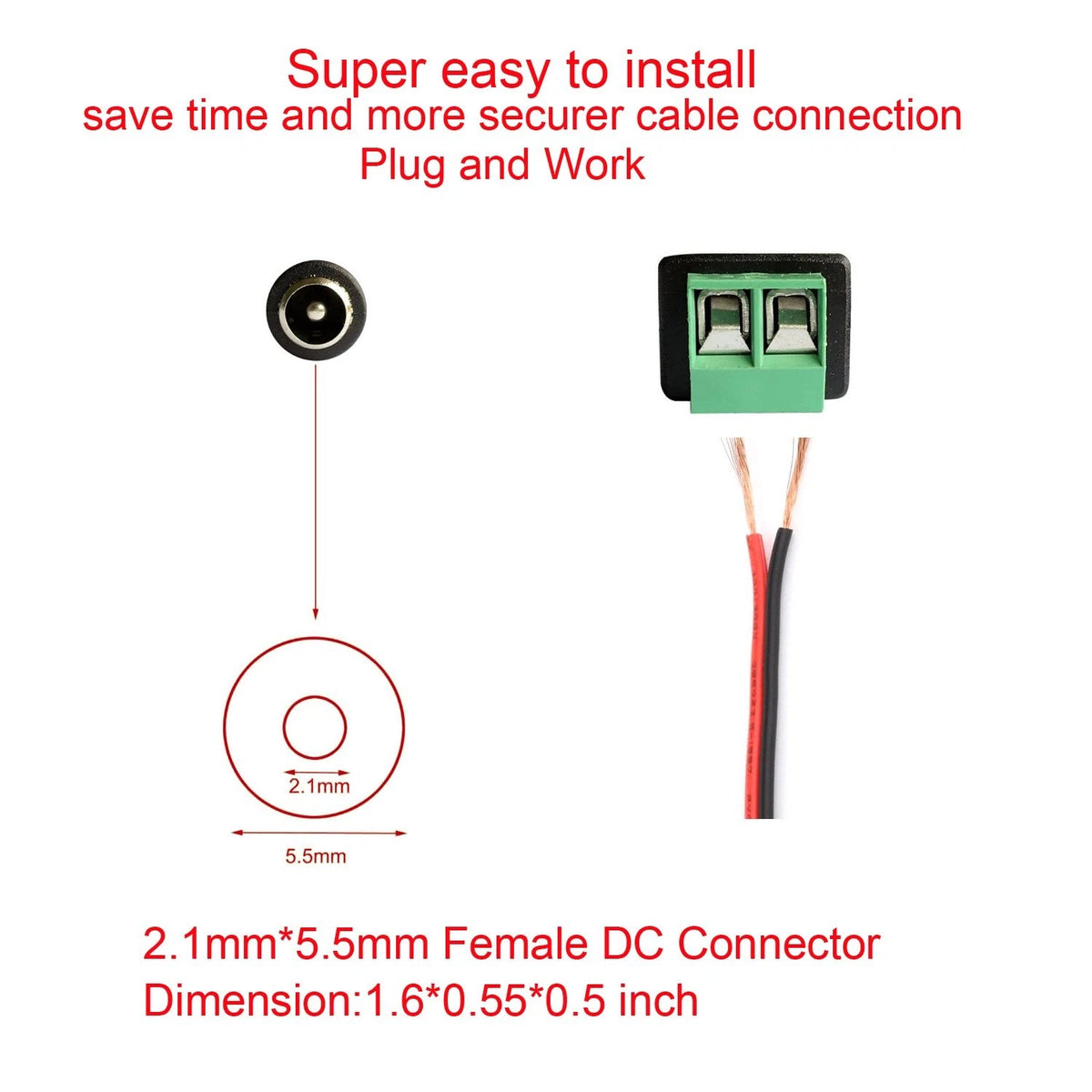 DAYKIT 10 Pairs 12V Male+Female 2.1x5.5MM DC Power Jack Plug 2.1x5.5MM, Black