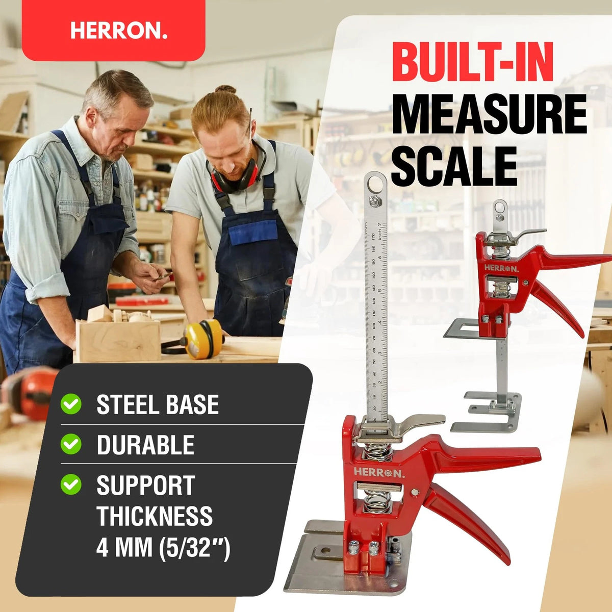 440 lbs Hand Lifting Jack Tool 2-Pack, Cabinet Lifter with Measuring Red