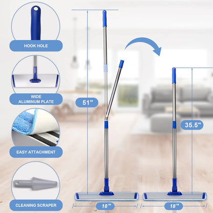 18" Professional Microfiber Mop Floor Cleaning System, Flat 18 inch, Blue