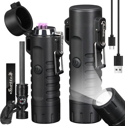 Scotte Plasma Windproof arc Lighter Electric and LED Flashlight Black