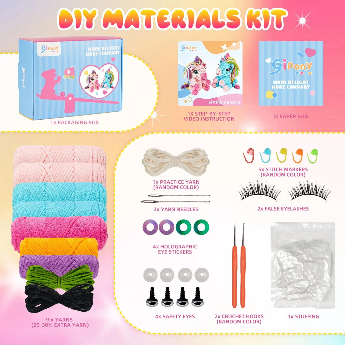 Gipony Crochet Kit for Beginners Animal,Crochet Animal Unicorn