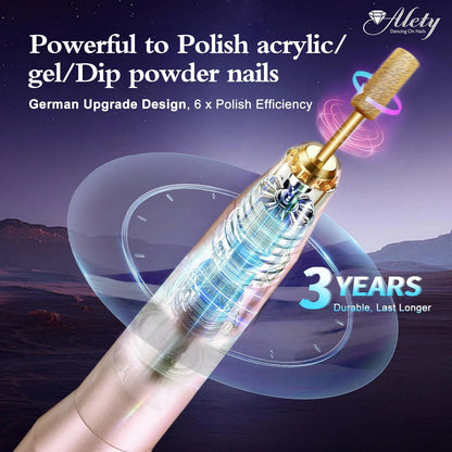 Alety Electric Nail Drill Kit - Portable File for Acrylic Gel Nails, Gold
