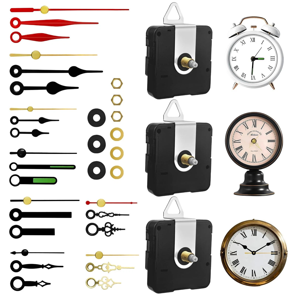 3PCS Clock Mechanism Replacement Kit with 8 Pairs + 8 Pairs, Black
