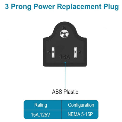 Male Electrical Plug Replacement Connector 3 Prong 125V 15A AC 3-Pack Cord