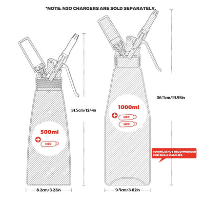 Professional Aluminum Whipped Cream Dispenser - 500 mL/1 500ml, Black