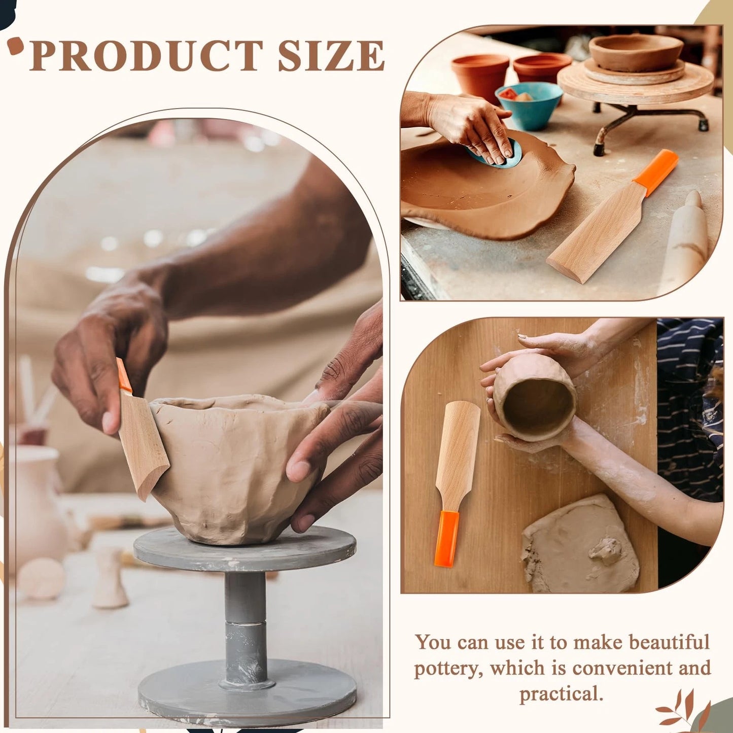 Reallnaive Wooden Clay Paddle for Pottery and Ceramics 11.18 Inch wood color