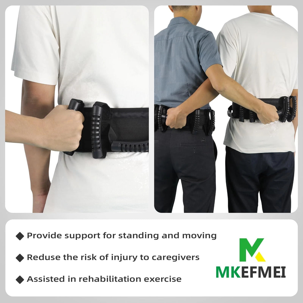 MKEFMEI Gait Belt Transfer with Handles, Medical Safety 7-Handles, Black
