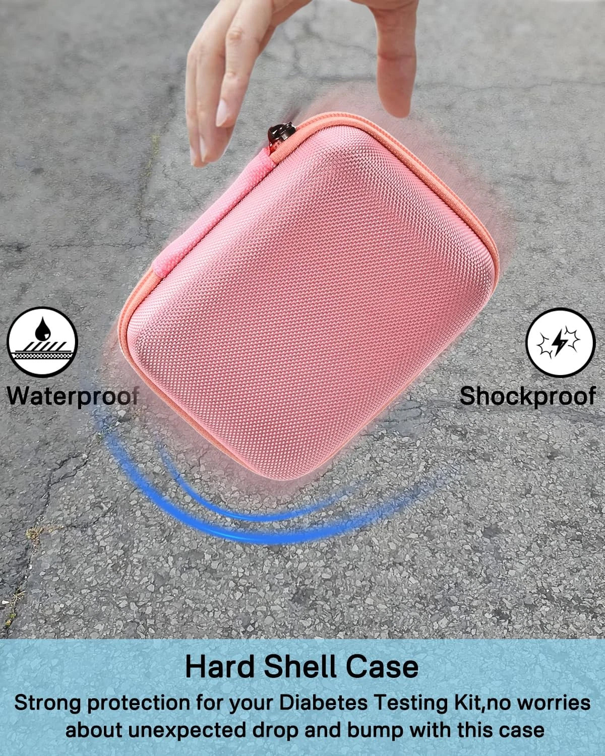 RAIACE Hard Storage Case for Diabetes Testing Kit, Blood Glucose Small, Pink