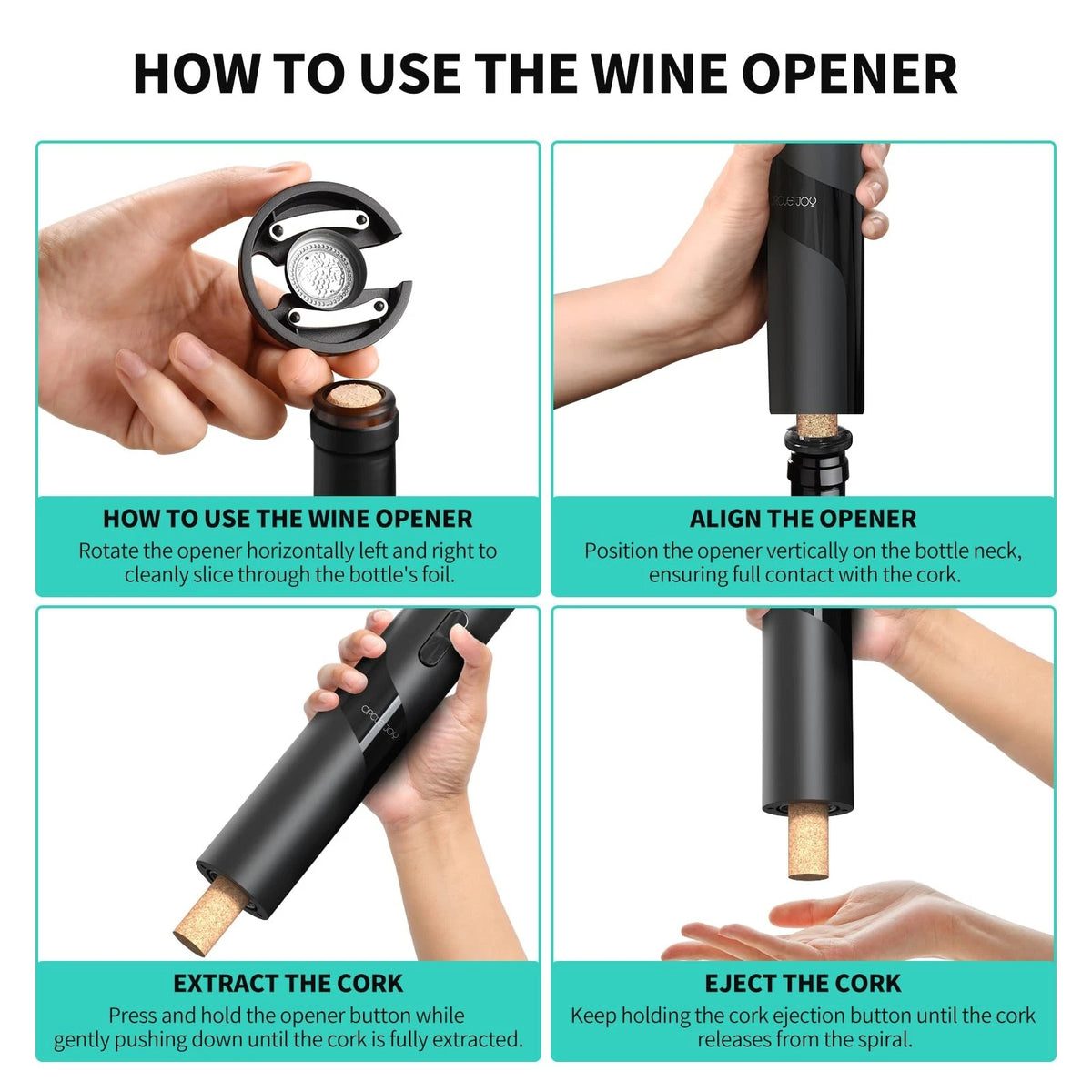 CIRCLE JOY Rechargeable Wine Opener 7-in-1 Set with Charging Base, Black