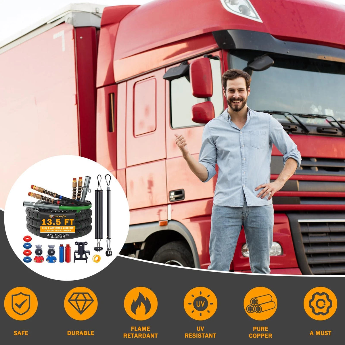 XaXmTee 13.5 FT Semi Truck Air Lines Kit with 2 Pcs 13.5FT KIT, KIT