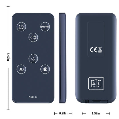 Remote Control For Promethean ASB-40-3 ASB-40-2 ASB-40 & LuguLake T180 Sound Bar