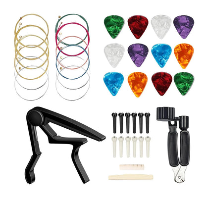 JINWEE Acoustic Guitar Accessories Kit,Guitar Tool Changing Kit 40 Pcs, black