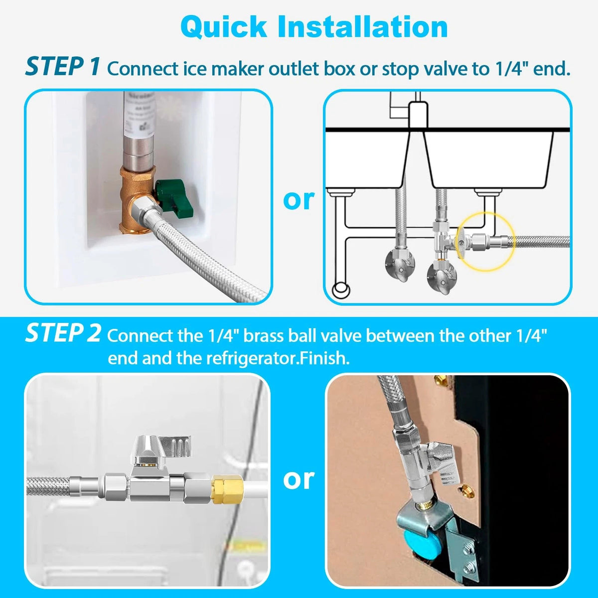 Refrigerator Water Line Kit - 10 FT Tubing with Valve for Ice 10 Feet, Silver