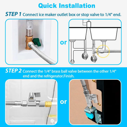 Refrigerator Water Line Kit - 10 FT Tubing with Valve for Ice 10 Feet, Silver