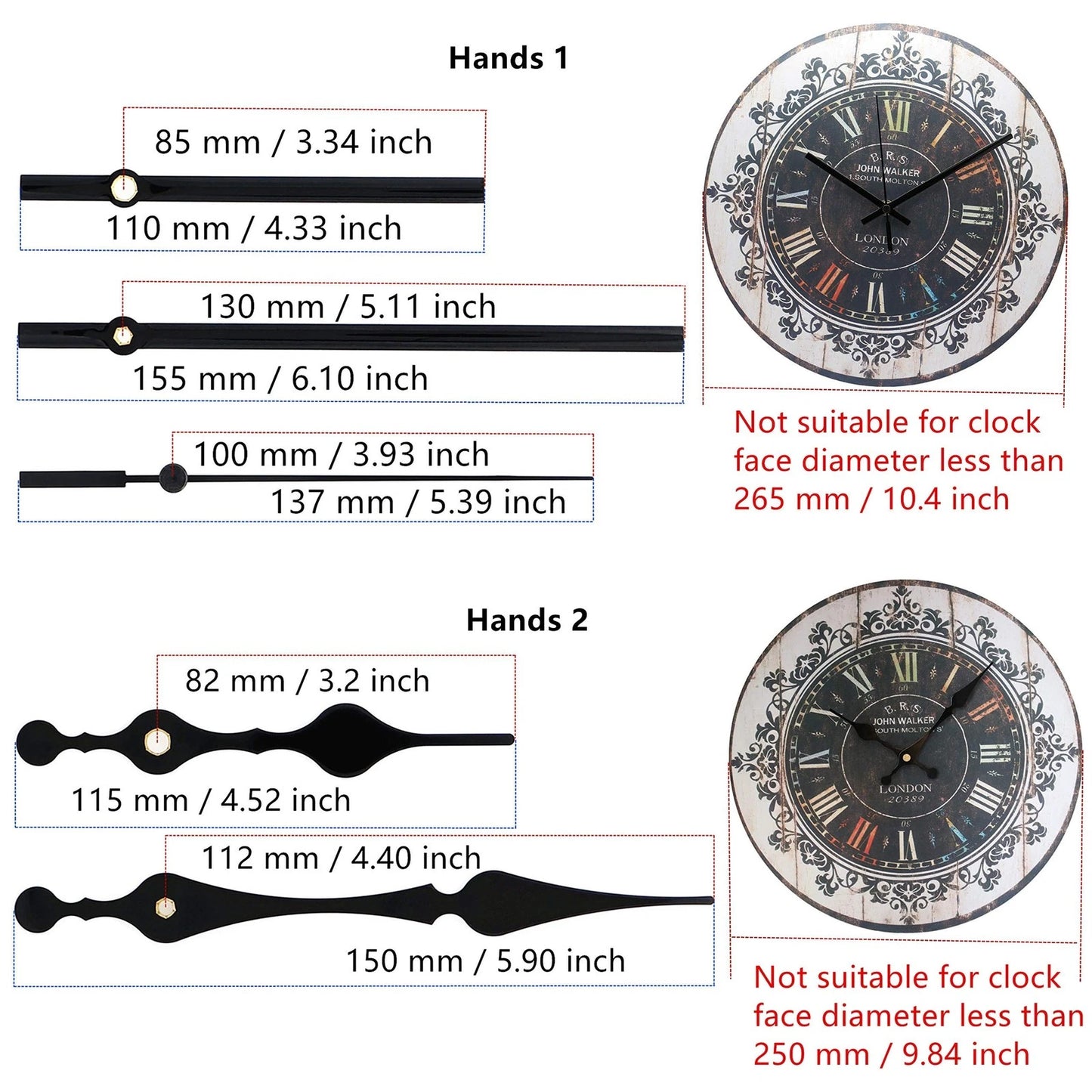 TIKROUND 12888 Quartz DIY Wall Clock 29/32"thread length, Black Hands