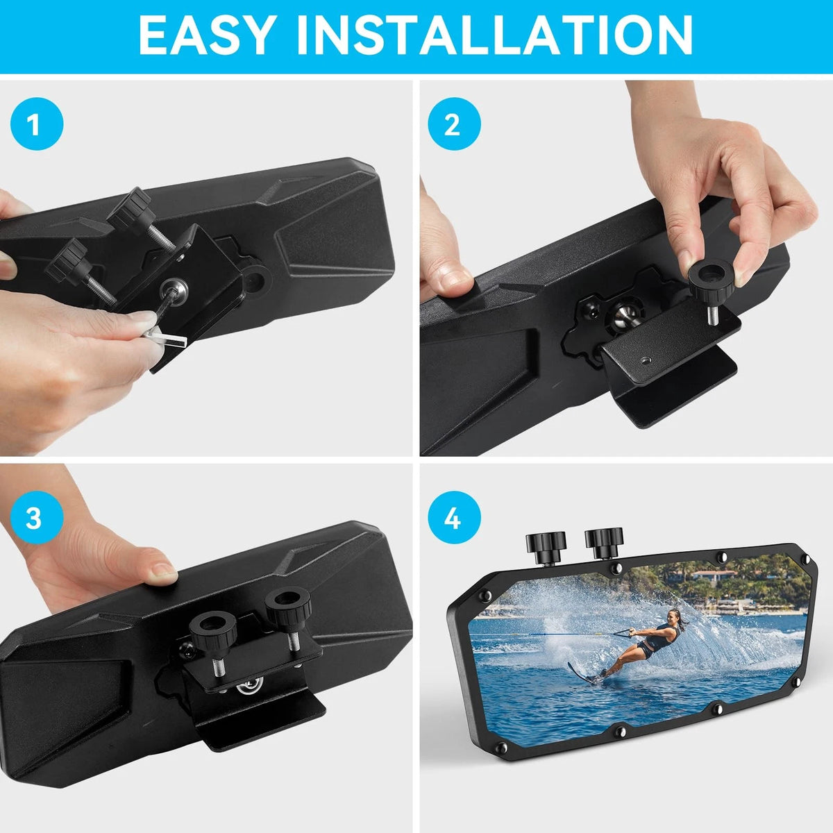 Esploratori Boat Rear View Mirror,Universal 4"x11" Marine 11" x 4.2", black