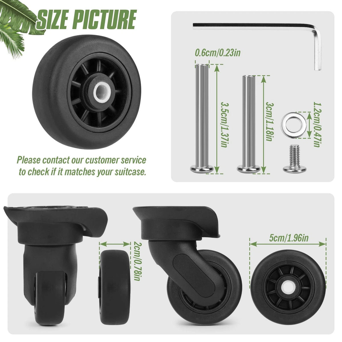 Vivikivi 4 Pcs Luggage Replacement Wheels, 50mm/1.97in 50mm/1.97inches