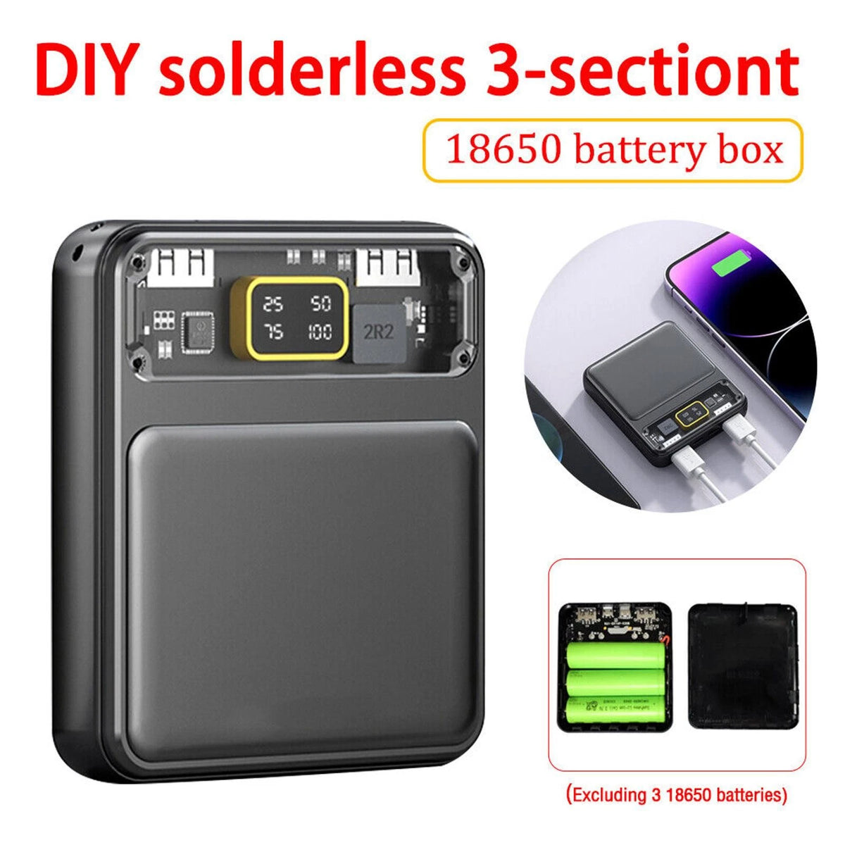 Dual USB 18650 Battery Power Bank Shell Storage Organize Charger Power Display