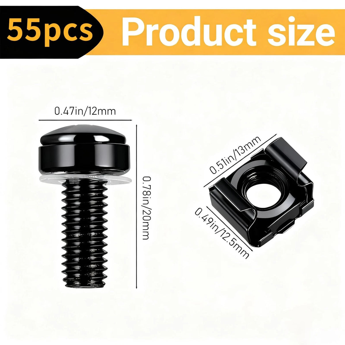 110 Pcs/55 Set Rack Mount Screws and Cage Nuts for M6x20MM, black