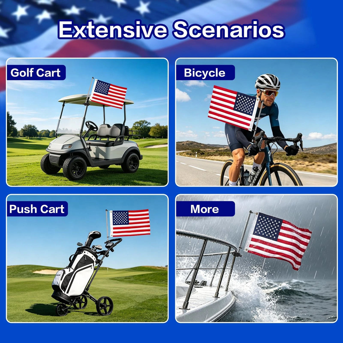 Golf Cart Flag Holder and Pole Kit, Adjustable 12" x 18", Black-1 Pack