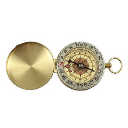 Outdoor Camping Luminous Brass Pocket Watch Style Military Army Compass Keychain