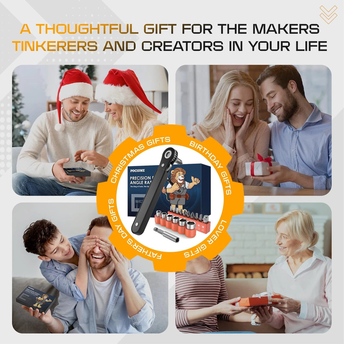 Right Angle Screwdriver Mens Gifts - 90 Degree Offset ‎17 in 1, Orange