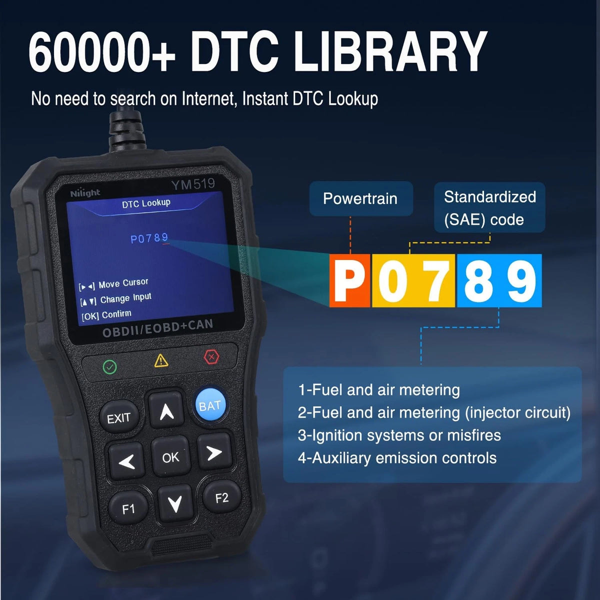 Nilight YM519 2.8” Large Screen OBD2 Scanner - Enhanced Automotive Computer B