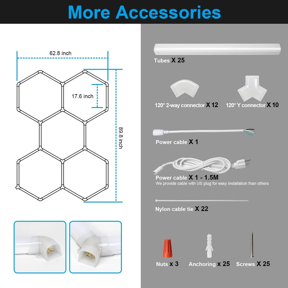 LZHOME Hexagon LED Garage Light: 25 Pack Updated 25-PACKS (5-Hex), White