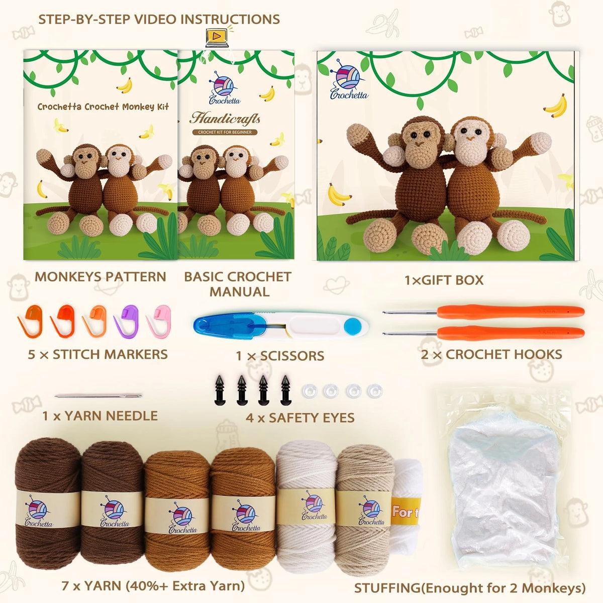 Crochetta Crochet Kit for Beginners, Kits with Small, Monkey