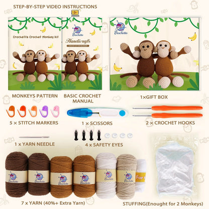 Crochetta Crochet Kit for Beginners, Kits with Small, Monkey