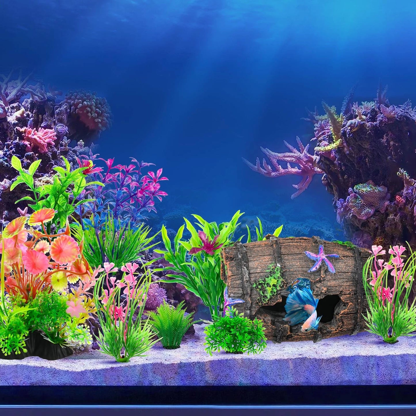 CousDUoBe Fish Broken Barrel Decor Tank Decorations Betta 9 Pcs, Brown