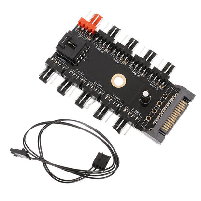 Motherboard 4Pin PWM Cooler Fan HUB Splitter 1 To 10 Extension SATA Power Supply