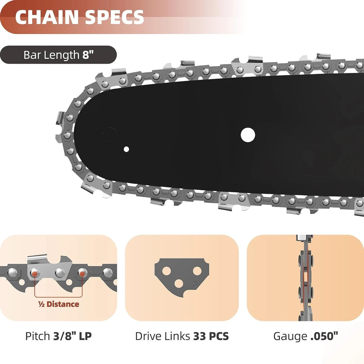 8 Inch Pole Saw Chain Compatible with Harbor Freight Portland 62896 68862...