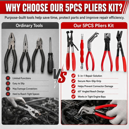 Automotive Electrical Disconnect Pliers Kit 5pc Fuel Line Tool Set Silver