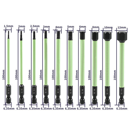 10X 1/4inch Hex Head Allen Wrench Drill Bit Set S2 Alloy Steel Magnetic Tips