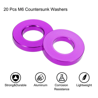 MECCANIXITY 20pcs M6 Flat Washer Aluminum Gasket Anodized M6, Purple