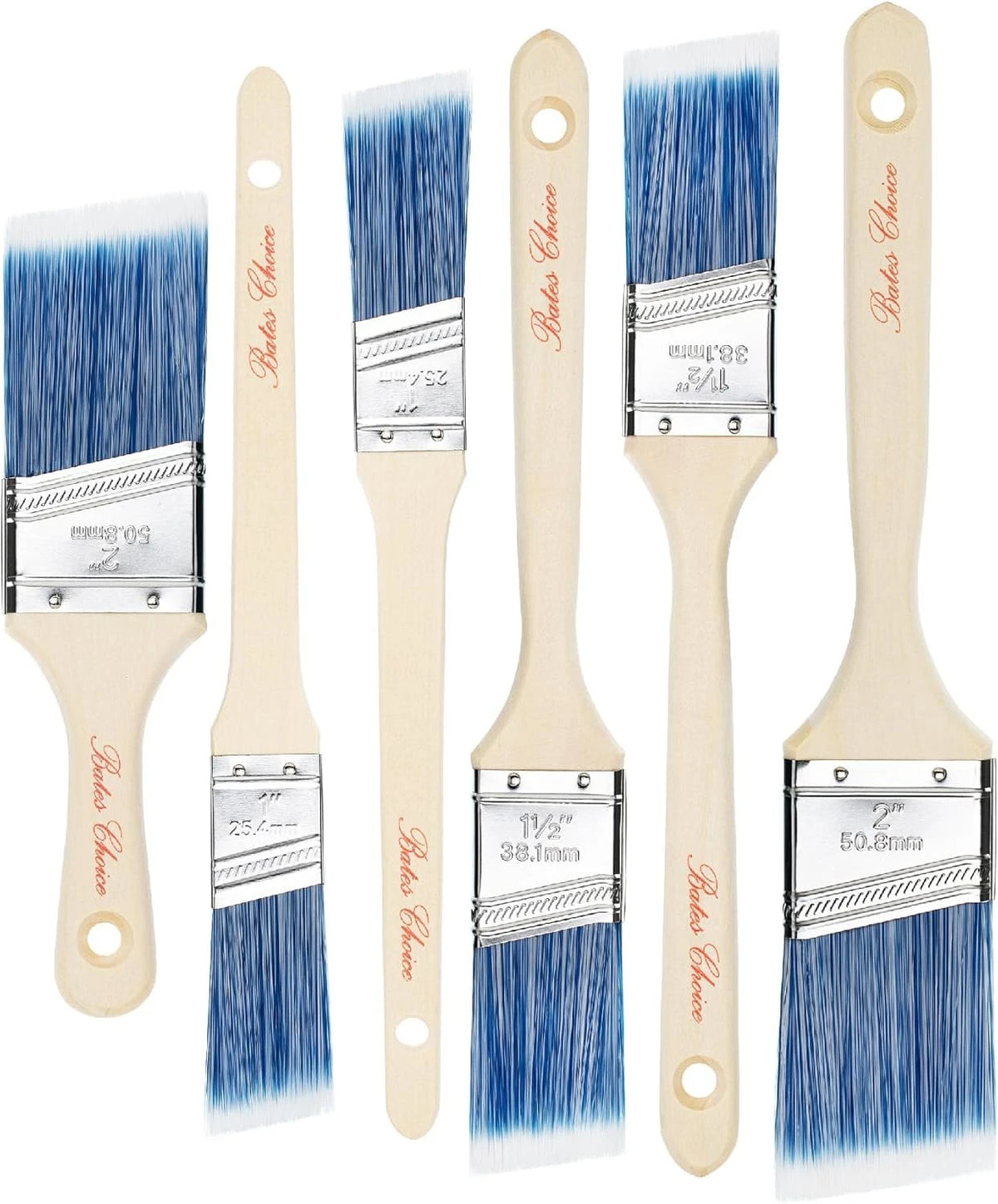 Bates Paint Brushes - 6 Pack, 1", 1.5", 2" Angle Brushes, 4 Blue