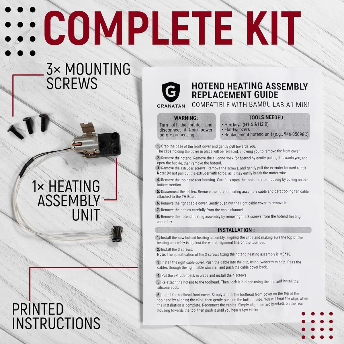 Fits for Bambu Lab A1 Series Hotend Heating Assembly Kit, Compatible with A1...