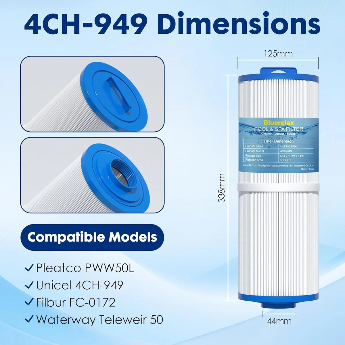 Hot Tub Filter Cartridge Replacement with Unicel 4CH-949 Filbur FC-0172 (1 PC)