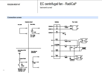 R3G250-RE07-07 Ebmpapst EC Fan 230VAC 170W 1.4A 2510RPM IP54 Centrifugal Fan